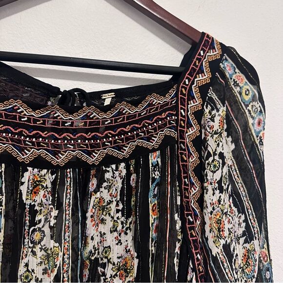 Free People Dance Magic Mini Dress Metallic Stripe Embroidery Black Sheer Small - Picture 5 of 11